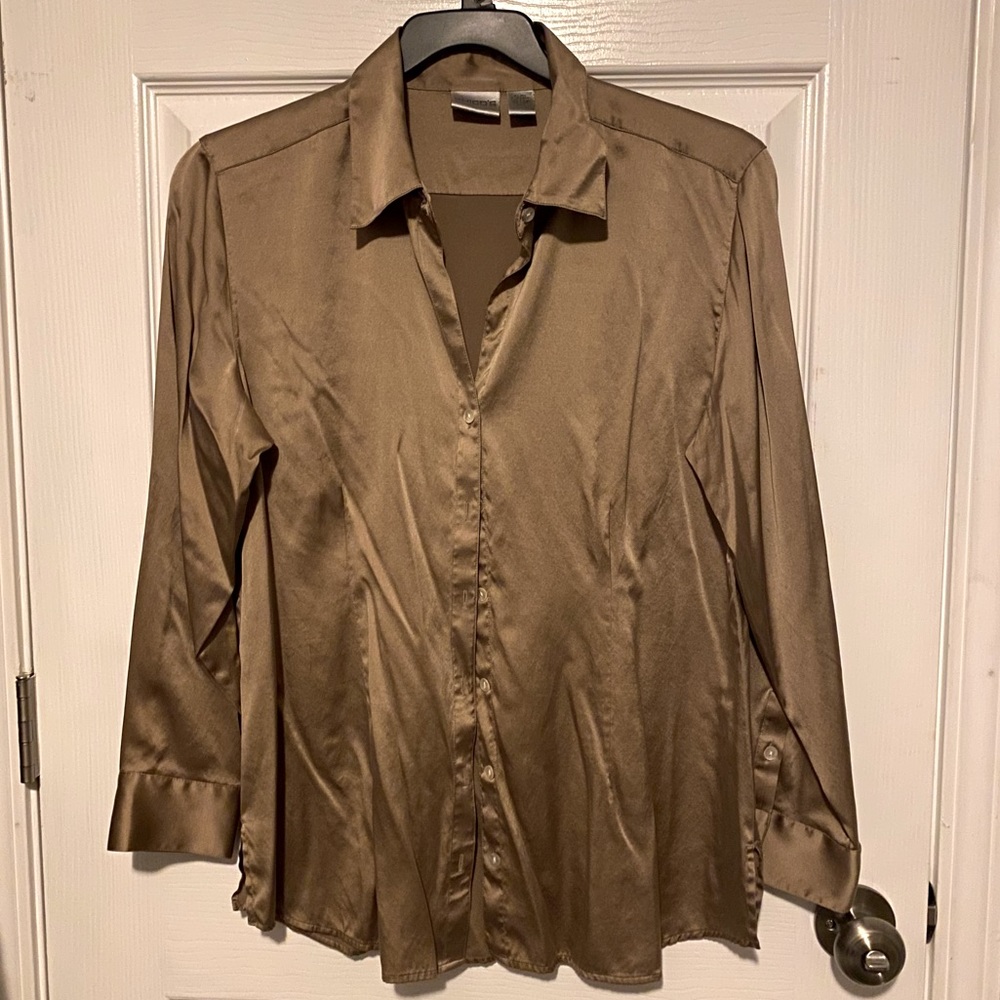 Chico's long sleeve button down silk blouse